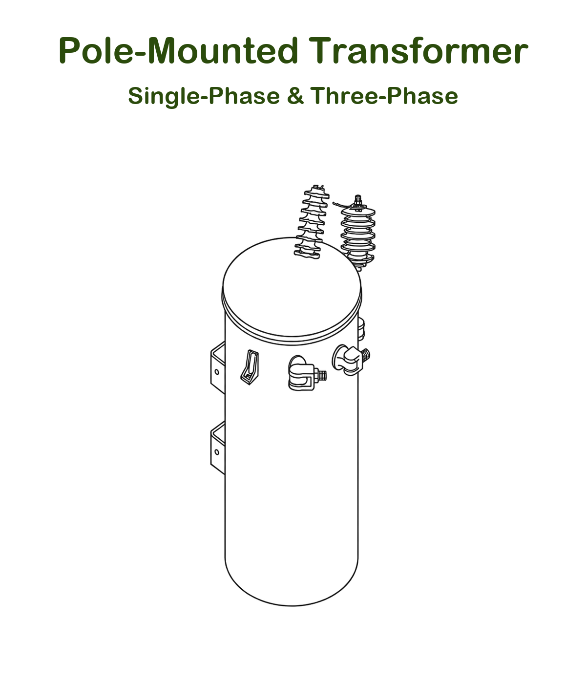 Single-phase pole-mounted transformer line drawing