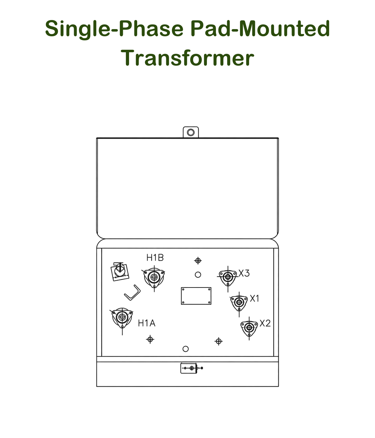 Single-phase pad-mounted transformer line drawing